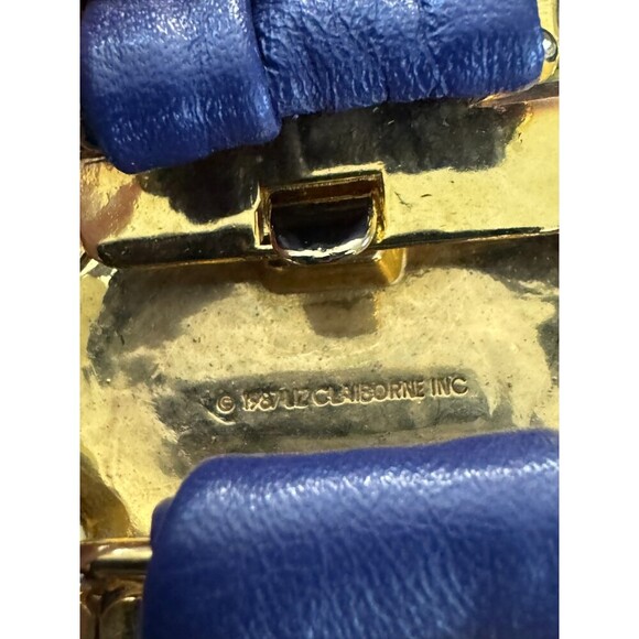 Vintage 80\'s Cobalt blue leather statement Belt with Gold Blue cabochon buckle main image 4